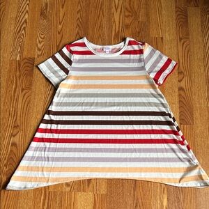 LuLaRoe Women’s Striped Tee - Red, Orange, Brown, Gray Short Sleeve Size Large